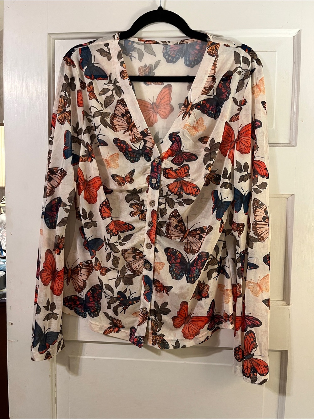 Butterfly Print Mesh Top